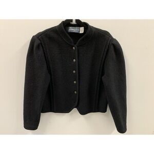 Woodstock By Bernard Wool Hand Knit Cardigan Sweater Button-Up Black Size 40
